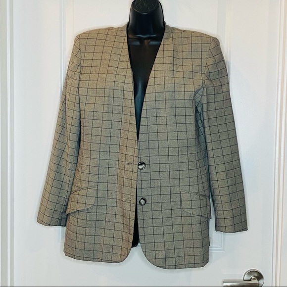 Vintage Gray Check Skirt Suit Size 10